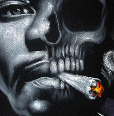 Jimi Hendrix portrait; Calavera Skull; Day of the dead;  Original Oil painting on Black Velvet by Zenon Matias Jimenez- #JM126
