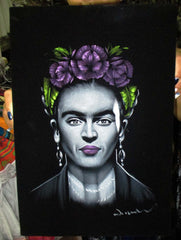 Frida Kahlo de Rivera portrait;  Original Oil painting on Black Velvet by Zenon Matias Jimenez- #JM128