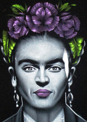 Frida Kahlo de Rivera portrait;  Original Oil painting on Black Velvet by Zenon Matias Jimenez- #JM128