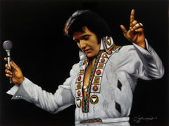 Elvis Presley The King Portrait Vegas white Jumpsuit oil painting Velvet JM271