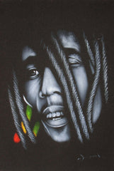 Bob Marleyportrait,  reggae colors ; Original Oil painting on Black Velvet by Zenon Matias Jimenez- #JM82