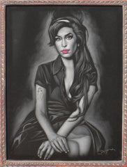 Amy Winehouse portrait; Amy Jade Winehouse; Original Oil painting on Black Velvet by Zenon Matias Jimenez- #JM96
